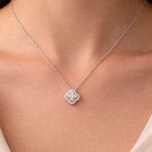 Dazzling Floral Cluster Pendant Necklace - Silver